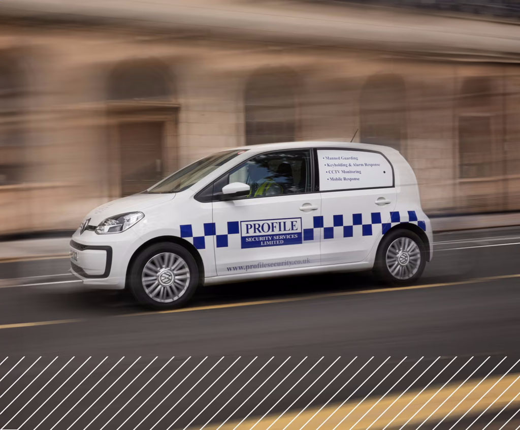 Volkswagen, adapted for security duties, featuring security enhancements and recognisable profile security branding