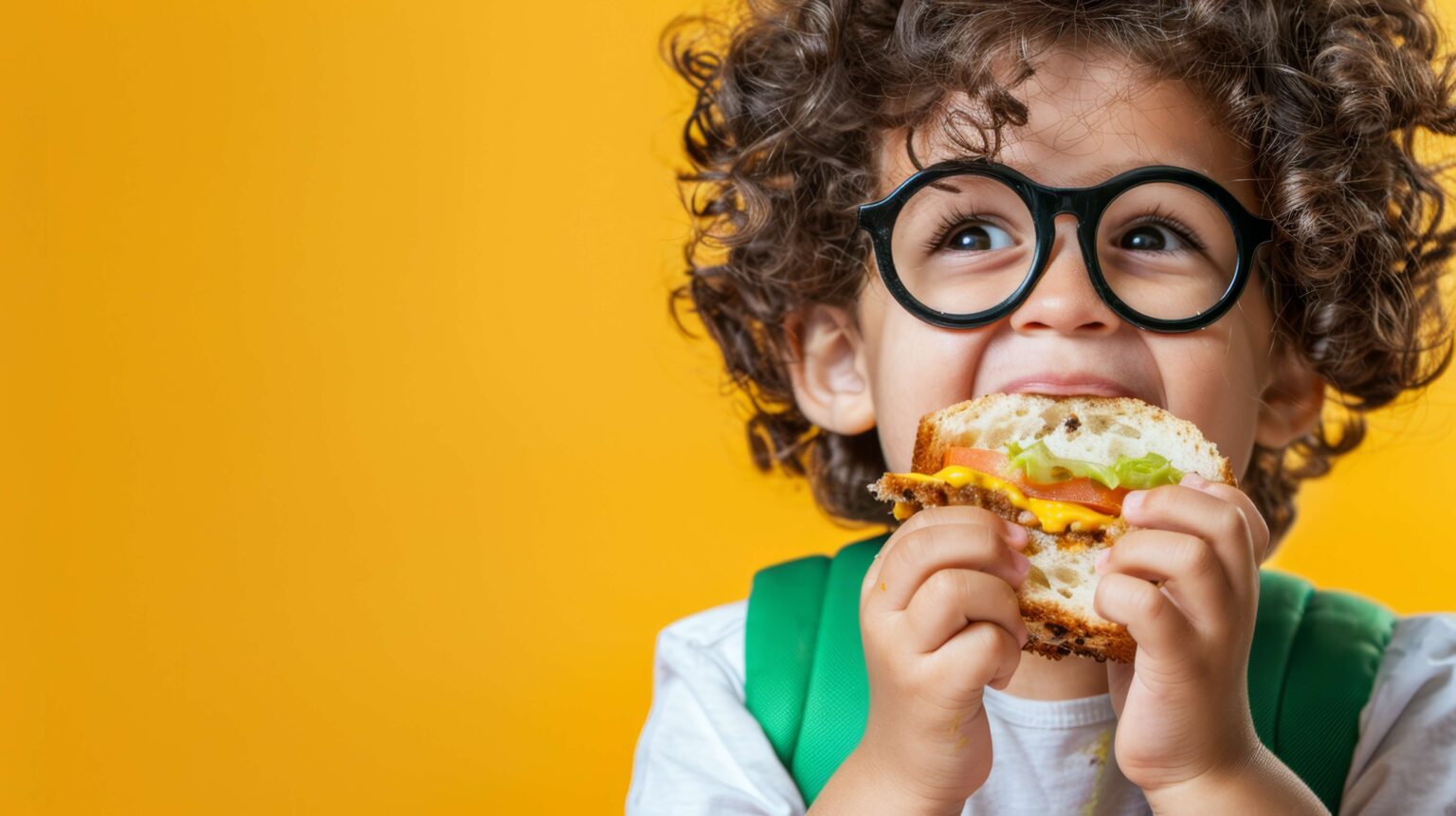 Boy eating sandwich