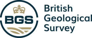 Logo of the British Geological Survey featuring the initials BGS inside a circle with a crown above. The text British Geological Survey is written to the right. The colors used are dark blue and gold.