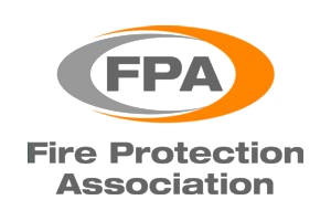 Logo with FPA in a circular design, featuring a gray and orange swoosh. Below, the text reads Fire Protection Association in bold, gray letters.