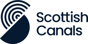 Logo of Scottish Canals, featuring a navy semi-circle with concentric arcs on the left and the text Scottish Canals in navy on the right.