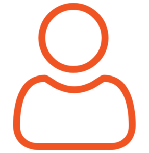 An orange outline of a generic user or person icon on a white background, depicting a head and shoulders in a simple, minimalist style.