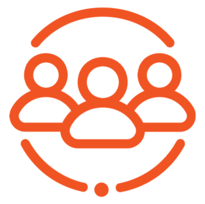 A large, solid orange shape with rounded and irregular edges fills most of the image, partially bordered by a thick white frame and small black, dark gray, and white corner details.