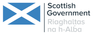 Scottish Government logo featuring a blue and white St Andrew’s Cross flag and bilingual text reading Scottish Government and Riaghaltas na h-Alba.