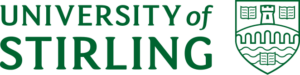 The University of Stirling logo, featuring green text that reads University of Stirling next to a shield emblem with a castle, bridge, and wavy lines.