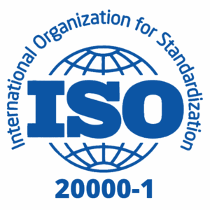 Blue ISO logo with a globe in the background and the words International Organization for Standardization around it, with 20000-1 written below.