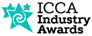 Logo for the ICCA Industry Awards featuring two teal stars with a spiral design, next to bold black text reading ICCA Industry Awards.