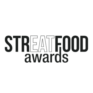 Logo for Streatfood Awards with the word EAT in outline font and the rest in bold black letters, on a white background.