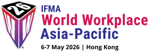 Logo for the 26th World Workplace Asia-Pacific, featuring a red, white, and purple shield with the number 26 and the event title in bold red and blue text.