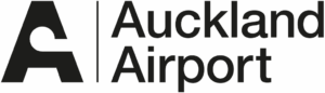 Logo of Auckland Airport featuring a stylised black “A” on the left, separated by a vertical line, with the words “Auckland Airport” in bold black text on the right.