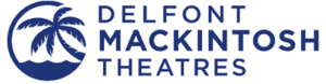 Logo for Delfont Mackintosh Theatres featuring a stylised palm tree with waves inside a circular shape, next to the company name in bold blue capital letters.
