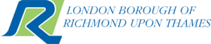 Logo of the London Borough of Richmond upon Thames, featuring a stylised blue R on a green background, with the borough's name in blue italic text to the right.