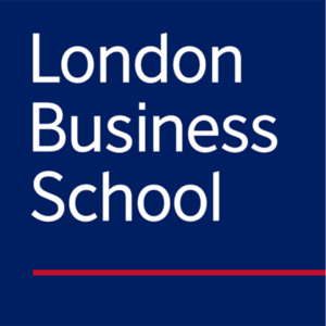 Logo of London Business School with white text on a dark blue background and a thin red line near the bottom.