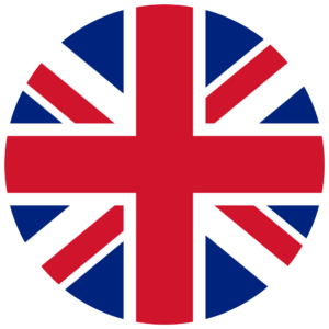 Circular image of the United Kingdom flag, featuring a red, white, and blue Union Jack design.