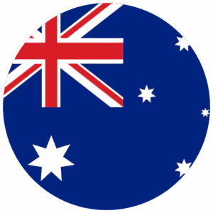 A circular image of the Australian flag, featuring the Union Jack in the top left corner and white stars on a blue background.