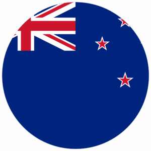 A circular image of the New Zealand flag, featuring a blue field, the Union Jack in the top left, and four red stars with white borders on the right.