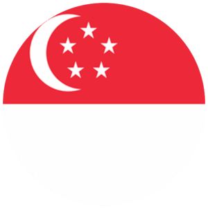 The image shows the flag of Singapore: a red upper half with a white crescent moon and five white stars in a circle, above a plain white lower half.