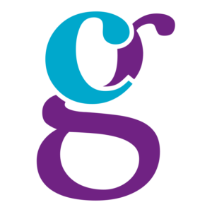 A stylised lowercase letter g in teal and purple.